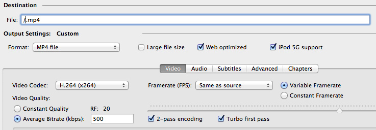 Handbrake Settings for Web Video